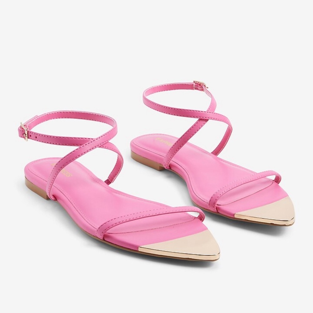 NEW- Metallic pointed toe strappy flat sandal